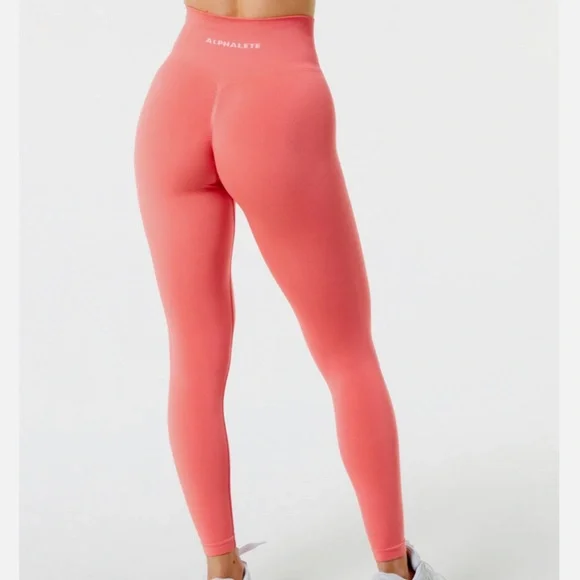 Alphalete Amplify Athletic Workout Seamless Scrunch Leggings Pixel Pink Size L - Picture 1 of 8